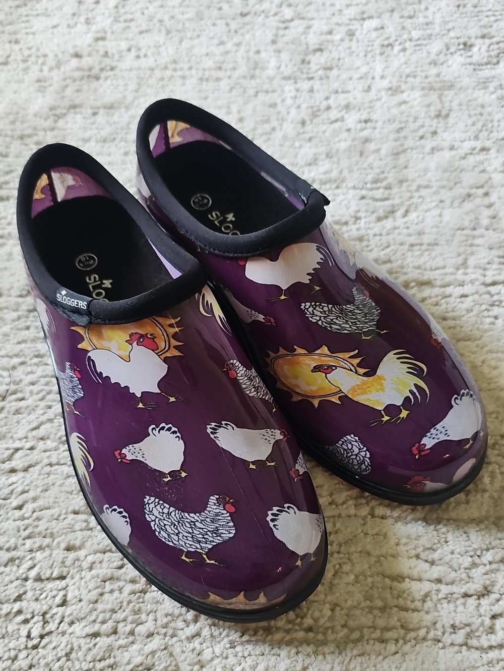 Sloggers Purple Chicken-Print Garden Clogs